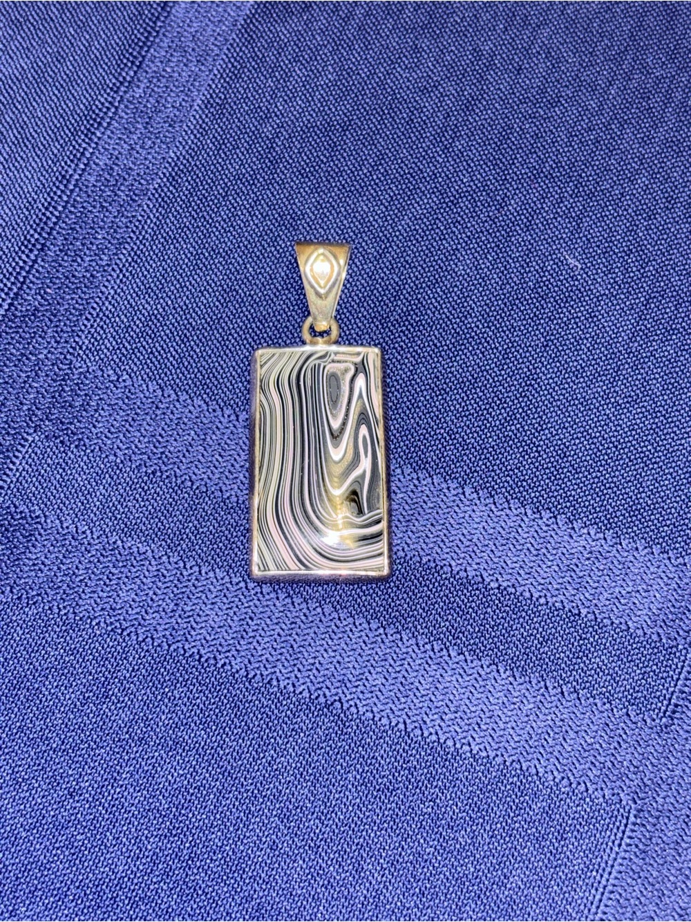 Men's Rectangular Silver-Tone Swirl Pendant Necklace - Black & Silver